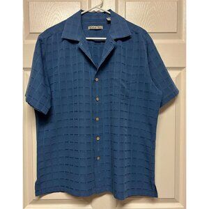 Batik Bay Mens Blue Short Sleeve Button-Down Shirt L Textured Check Rayon Blend